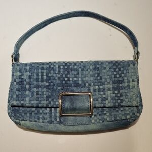 Urban Outfitters Women's Blue Denim Y2K Basket Weave Shoulder Bag